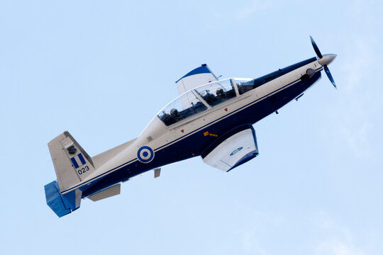 Luqa, Malta September 26, 2015: Greek Air Force Raytheon T-6A Texan II solo display.