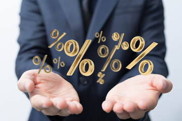 Interest rates effect on stock market share prices and global economic inflation and deflation, percent symbol