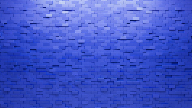 Polished, Blue Wall background with tiles. Futuristic, tile Wallpaper with Rectangular, 3D blocks. 3D Render