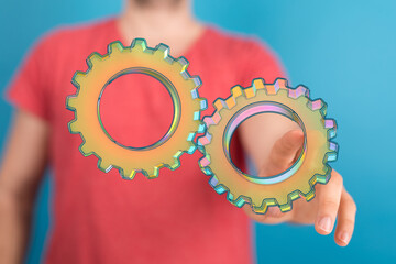 Business, Internet and technology concept. Business select gear icon on virtual screen/