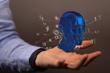 Abstract polygonal human face, 3d illustration of a cyborg head construction