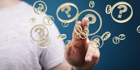 solving problem with digital question marks 3D rendering