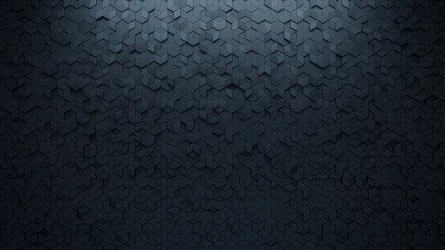 Futuristic, Black Wall Background With Tiles. Polished, Tile Wallpaper With 3D, Diamond Shaped Blocks. 3D Render