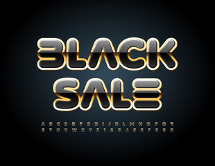 Vector modern promo Black Sale. Exclusive techno Font. Futuristic set of Alphabet Letters and Numbers