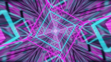 the flight of the camera through the cube frames glowing with new light in the tunnel. looped abstract animation. 3d render - Powered by Adobe