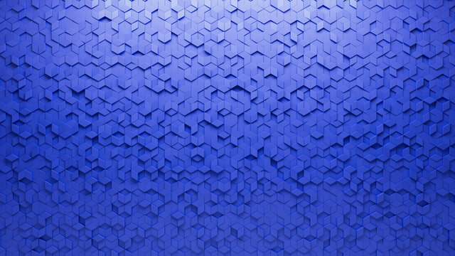 Diamond Shaped, Futuristic Wall background with tiles. Polished, tile Wallpaper with Blue, 3D blocks. 3D Render