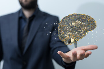 Brain. Digital brain. 3D Science and Technology concept. Neural network. IQ testing, artificial