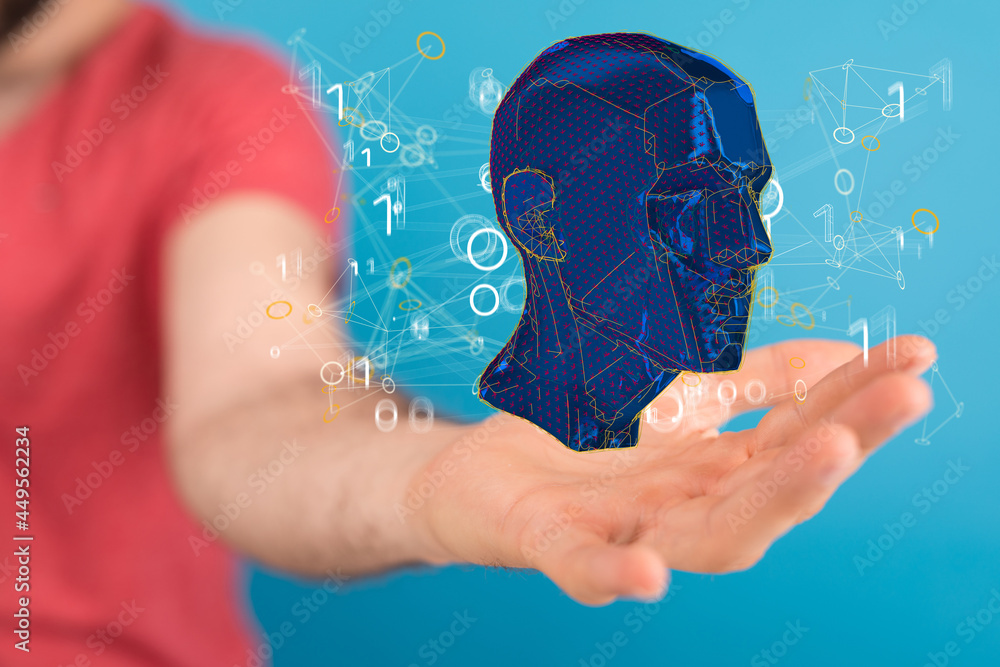 Poster human head and brain.deep learning , machine learning and artificial intelligence , ai technology,