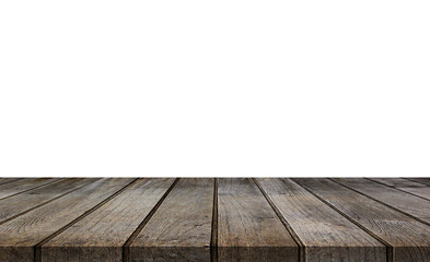 empty old wooden table isolate on white background.