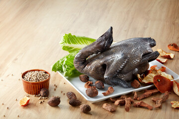 Fresh ingredients, black chicken and soup ingredients
