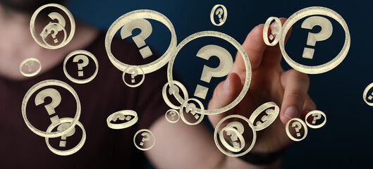solving problem with digital question marks 3D rendering