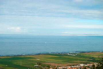 Panoramic view of Portuguese coast, endless ocean and farmland fields - Viana do Castelo