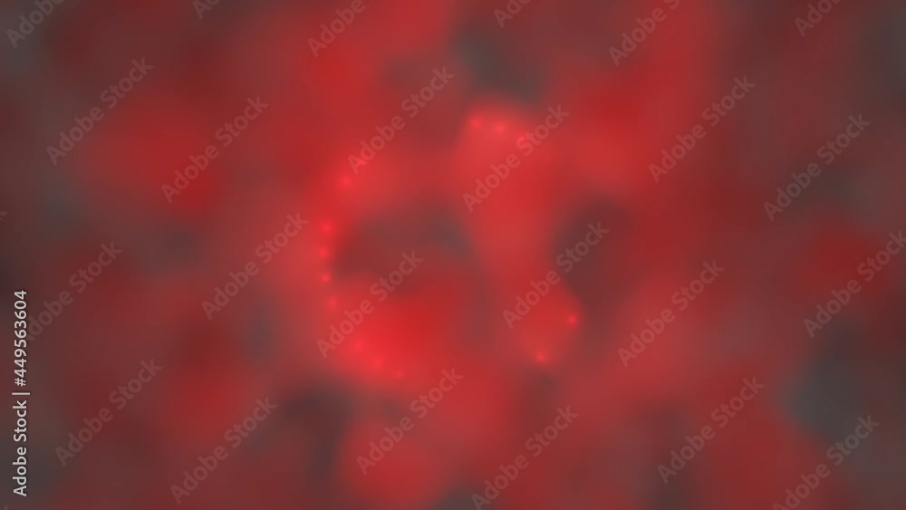 Poster a circle of glowing lights revolves in clouds of red smoke. looped abstract animation. 3d render
