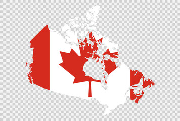Canada flag on map isolated  on png or transparent  background,Symbol of Canada,template for banner,advertising, commercial,vector illustration, top gold medal sport winner country
