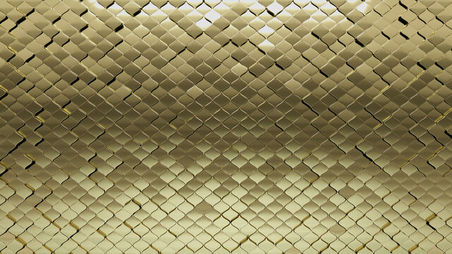 Gold, 3D Wall background with tiles. Arabesque, tile Wallpaper with Luxurious, Polished blocks. 3D Render