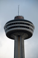 Shooting of a concrete observation tower in the city center.