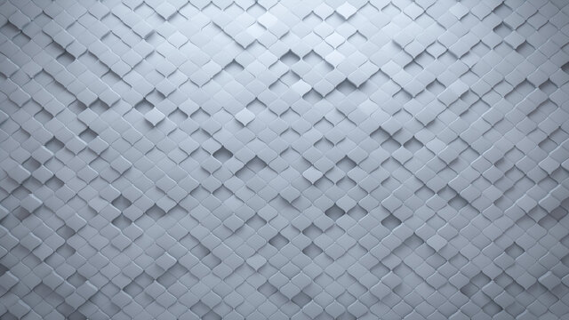 White, Arabesque Wall background with tiles. 3D, tile Wallpaper with Polished, Futuristic blocks. 3D Render