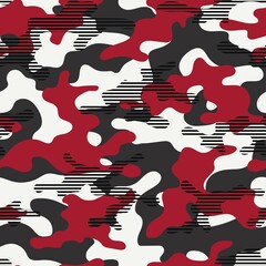 red Camouflage grid seamless pattern. Abstract modern endless camo texture with square tile grid. Digital military background for fabric and fashion print template. Vector illustration.