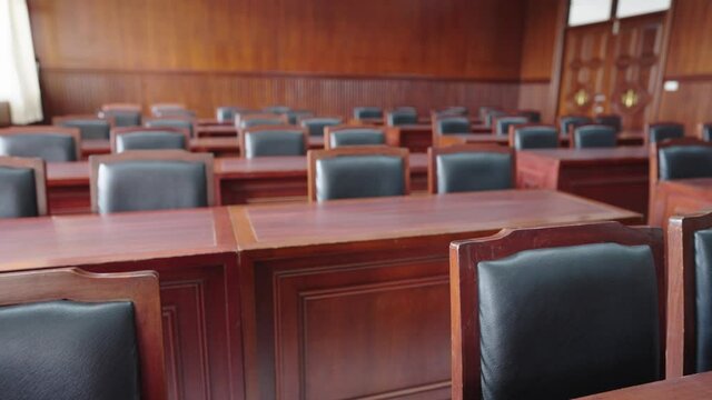 Table and chair in the courtroom of the judiciary,judge and trial. Auction. Law and Justice, Legality concept, Judge.	