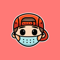 CUTE BOY WITH MASK FOR CHARACTER, ICON, LOGO, STICKER AND ILLUSTRATION.