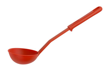 Red plastic ladle with a long handle