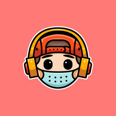 cute boy with mask for character, icon, logo, sticker and illustration.