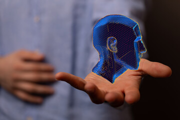 Abstract polygonal human face, 3d illustration of a cyborg head construction