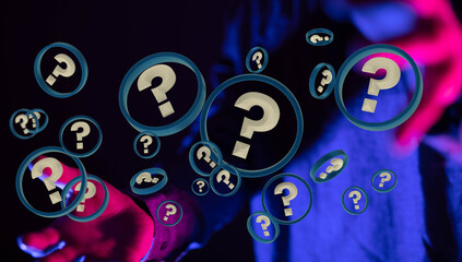 colored question marks background concept. 3D Rendering.