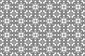 Ethnic pattern, geometric background. Oriental, Asian, Indian handmade style, creative unique ornament. Black white template for creativity, coloring, design.