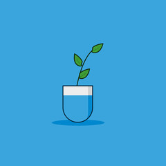 Illustration of vector graphic green leaf in the pot with flat design style. EPS10