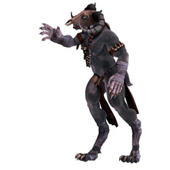 3d-illustration of an isolated giant fantasy werewolf creature with horns
