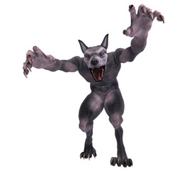 3d-illustration of an isolated giant fantasy werewolf creature
