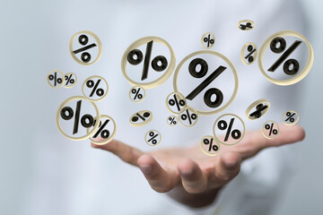 percent shopping digital in hand 3d..