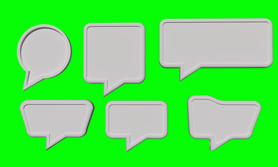Dialogue clouds of various shapes. Speech clouds on green background. Dialogue bubbles in beige. Solid color dialogue bubbles. Three-dimensional Speech clouds. Speech Bubbles Set. 3d rendering