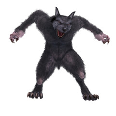 3d-illustration of an isolated giant fantasy werewolf creature