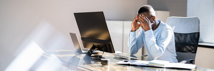 Stressed Sick African American Employee Man