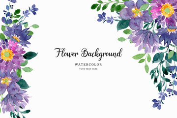 Purple green floral background with watercolor