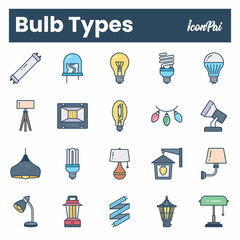 Bulb types light lamps icons