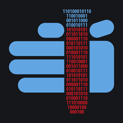 Antivirus concept illustration. Hand holding test tube with binary code.