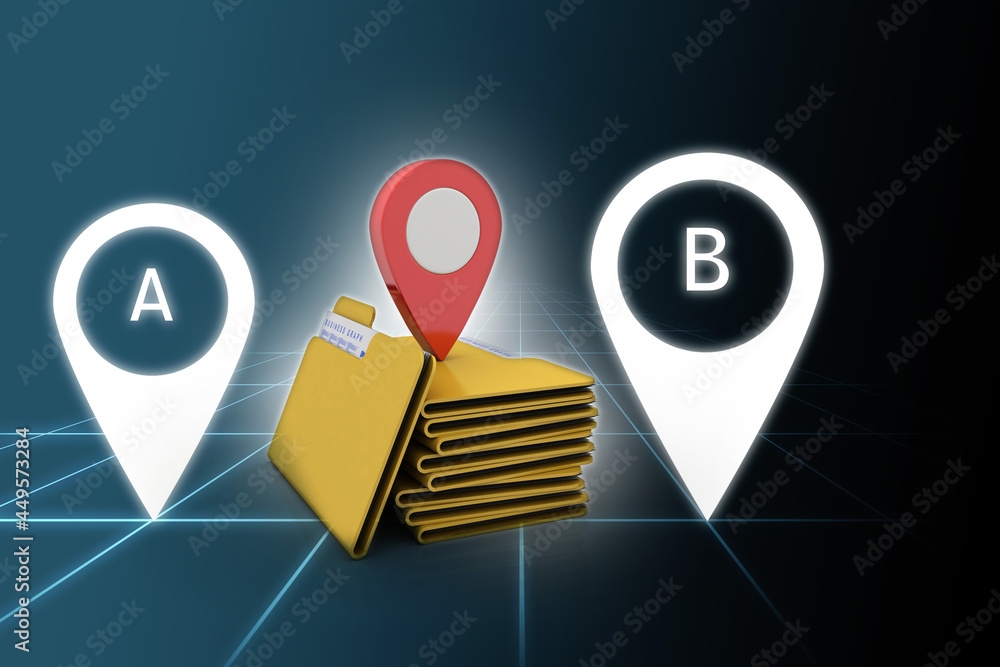 Poster 3d rendering travel and navigation planning, concept with folder
