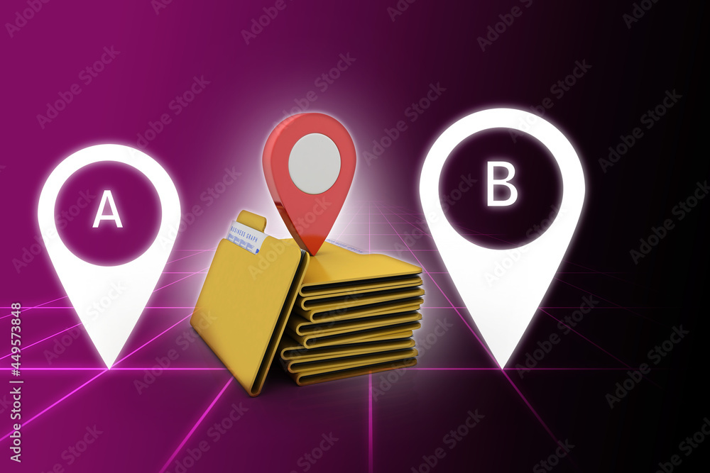 Aufkleber 3d rendering travel and navigation planning, concept with folder
