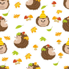 Seamless pattern Hedgehogs, autumn. Vector, Cartoon. Illustration. Art