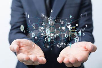 Molecular background with DNA. Network with connecting dots and lines.