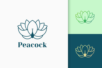 Peacock flower logo in luxury and line style
