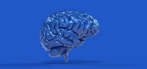 Colorful polygonal 3D brain illustration on BG.