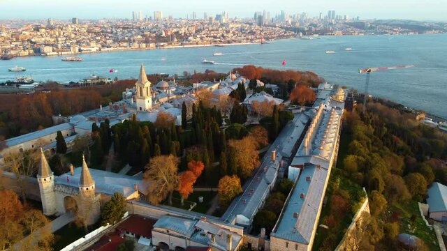 Aerial view of Topkapi palace museum in autumn