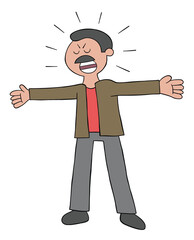 Cartoon mustache dad man is angry and shouting vector illustration
