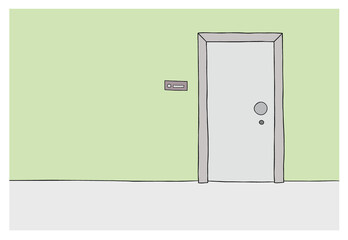 Cartoon apartment, house exterior door and bell, vector illustration