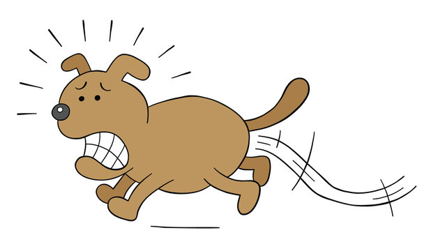 Cartoon the dog is scared and runs away, vector illustration