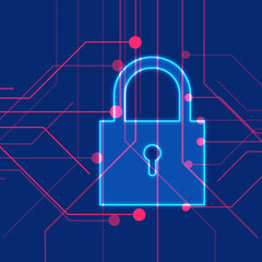 Fototapeta premium 2d illustration Safety concept: Closed Padlock on digital background